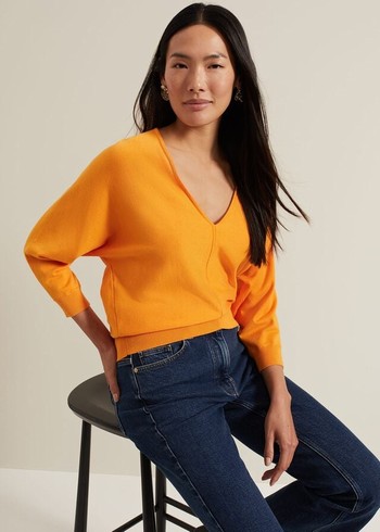 Phase Eight Gina V Neck Batwing Knitwear Orange Canada | KAUDME-051